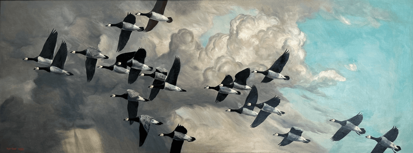 Barnacle Geese Against a Stormy Sky painting